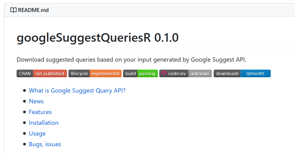 googleSuggestQueriesR package readme file screen